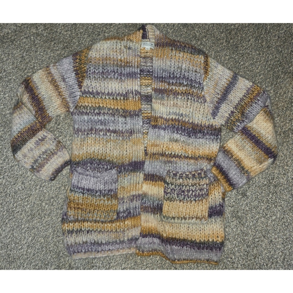 Molly Bracken Chunky Knit Striped Open Front Cardigan Purple Yellow LA1413DH